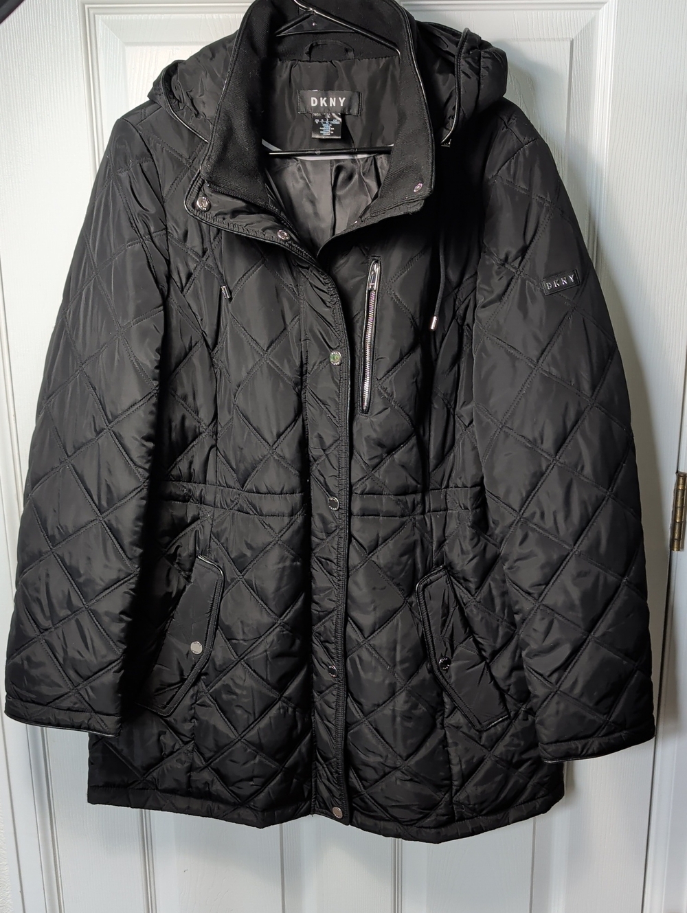 DKNY Black Quilted Hooded Puffer Coat